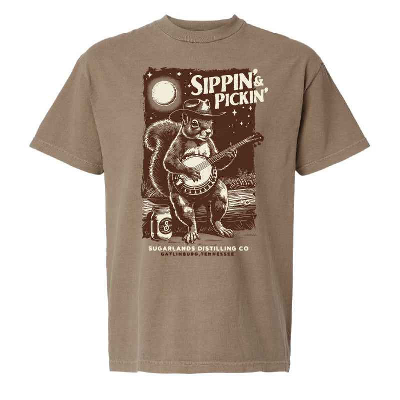 Sippin n Pickin Tee - Faded Brown