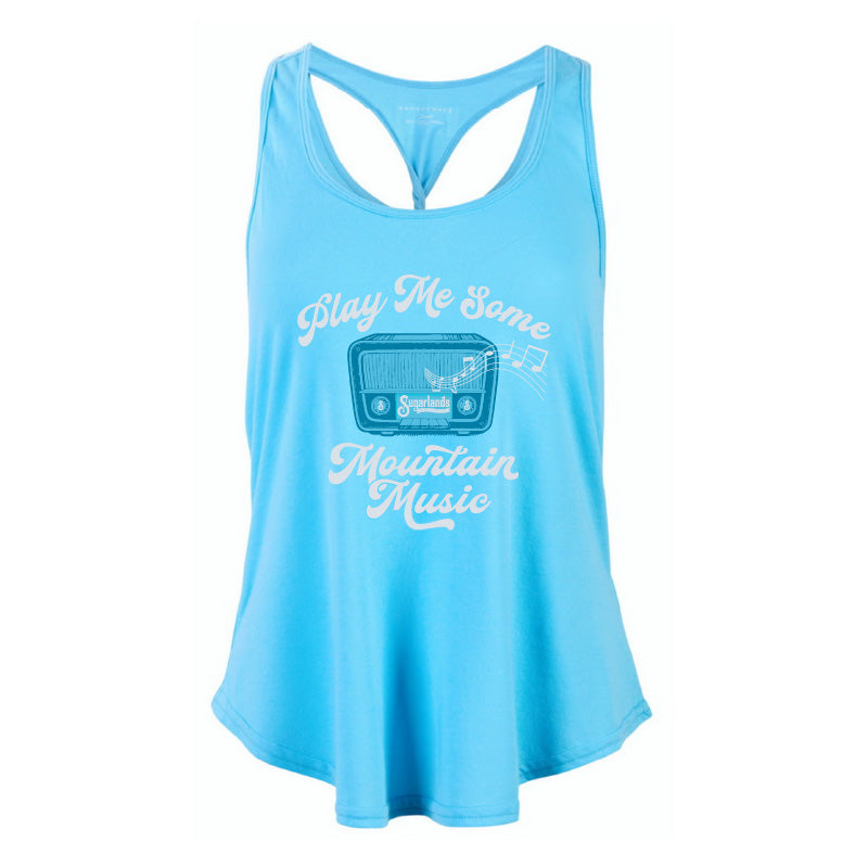 Women's Mountain Music Twist Tank - Pacific Blue